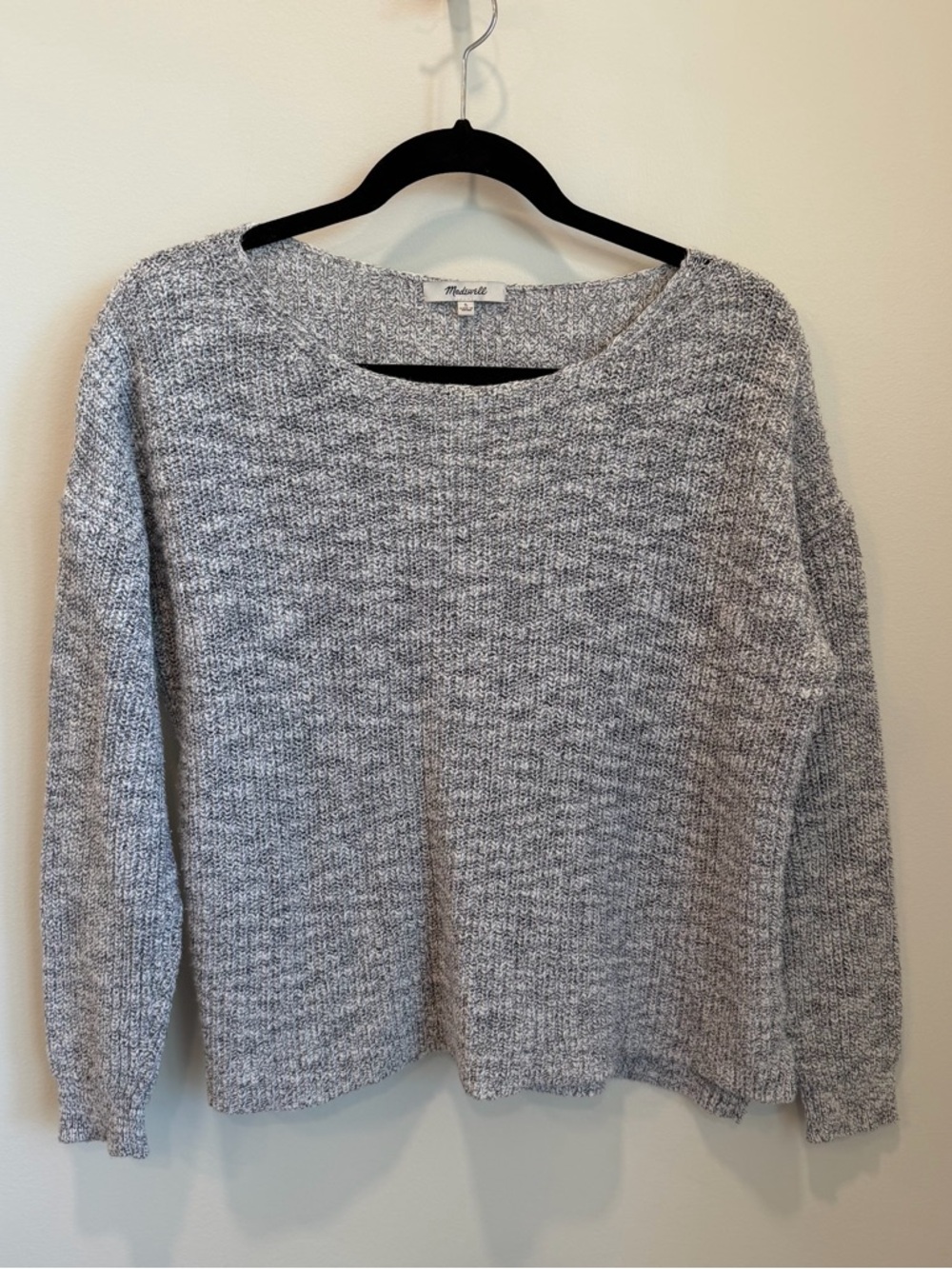 Madewell Women’s Sz L Marled Gray Knit Relaxed Long Sleeve Cotton Blend Sweater